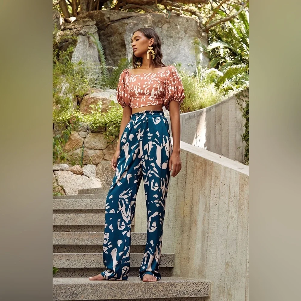 DiarraBlu Leer Batik Wide Leg Pants – Resortwear, Ethical, NWT, Size Small - Picture 1 of 7